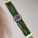 Gold-Plated Green & Red Kundan studded Multistrand Bracelet