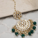 Gold-Plated Floral Green Pearl & Kundan studded  Chandbali Maang Tikka