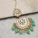 Gold-Plated Floral Sea Green Pearl & Kundan studded  Chandbali Maang Tikka