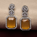 Rhodium-Plated Silver Toned Yellow & White American Diamond studded Geometric Shaped Drop Earrings