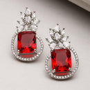 Rhodium-Plated Silver Toned American Diamond studded Paisley Shaped Studs Earrings