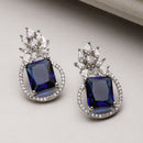 Rhodium-Plated Silver Toned American Diamond studded Paisley Shaped Studs Earrings