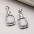 Rhodium-Plated Silver Toned Grey & White American Diamond studded Geometric Shaped Drop Earrings