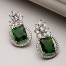 Rhodium-Plated Silver Toned American Diamond studded Paisley Shaped Studs Earrings