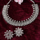 Oxidised Silver-Plated White American Diamond & White Pearl Studded Necklace Earrings Jewellery Set