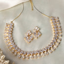 Gold-Plated Pear White American Diamond Studded Necklace with Earrings Jewellery Set