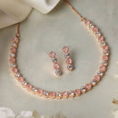 Rose Gold-Plated Round Pink & White American Diamond Studded Necklace Earrings Jewellery Set