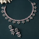 Rhodium-Plated Silver Toned Rectangle Pink American Diamond Studded Necklace Earrings Jewellery Set
