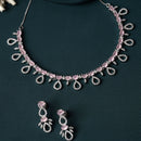 Rhodium-Plated Silver Toned Pink American Diamond Studded Necklace with Earrings Jewellery Set