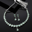 Oxidised Silver-Plated Lime Green Round American Diamond Studded Necklace with Earring Jewellery Set
