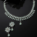 Oxidised Silver-Plated Pear Shaped Lime Green American Diamond Studded Necklace with Earrings Jewellery Set