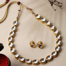 Gold-Plated White Kundan Studded Necklace with Earrings Jewellery set