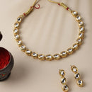 Gold-Plated White Kundan Studded Necklace with Earrings Jewellery set