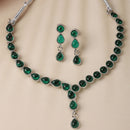 Oxidised Silver-Plated Green American Diamond Studded Necklace with Earring Jewellery Set
