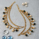 Gold-Plated Green & White Pearls studded Classic Jhumka Earrings Chain