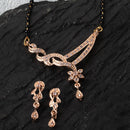 Rose Gold-Plated White American Diamond Studded & Black Beads Beaded Mangalsutra with Earrings