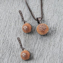 Rose Gold-Plated Gunmetal Toned White Cubic Zirconia studded Round Shaped Cute Pendant with Earrings
