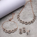 Rose Gold-Plated Gunmetal Toned White American Diamond studded Circular Shaped Jewellery Set