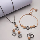Rose Gold-Plated Gunmetal Toned White American Diamond studded Square Shaped Jewellery Set