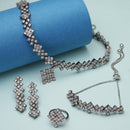 Rose Gold-Plated Gunmetal Toned American Diamond studded Rectangle Shaped Jewellery Set