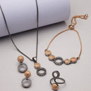 Rose Gold-Plated Gunmetal Toned White American Diamond studded Oval Shaped Jewellery Set