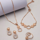 Rose Gold-Plated White American Diamond studded Oval Shaped Jewellery Set