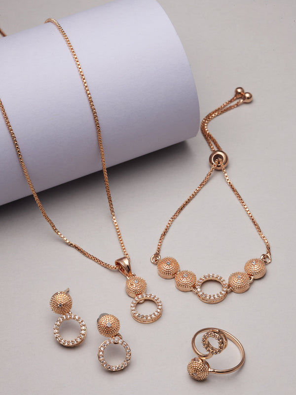 Rose Gold-Plated White American Diamond studded Oval Shaped Jewellery Set