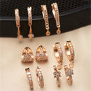 Rose Gold-Plated White American Diamond studded Teardrop Shaped Hoop Earrings (Combo Of 6)