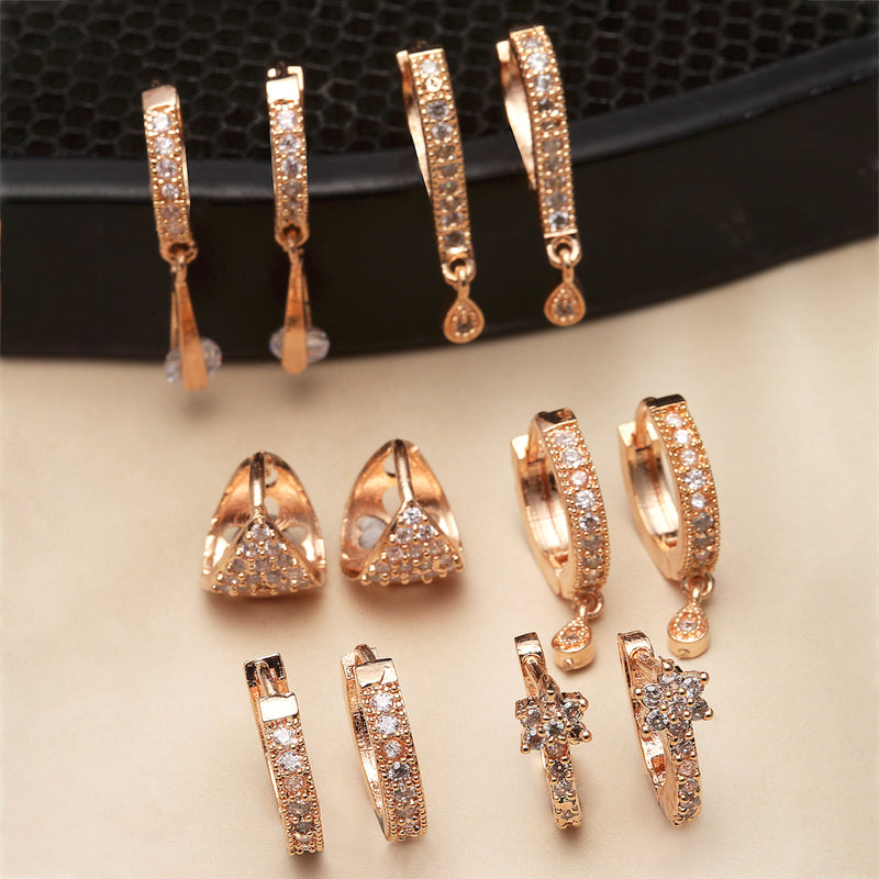 Rose Gold-Plated White American Diamond studded Teardrop Shaped Hoop Earrings (Combo Of 6)