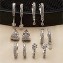 Rhodium-Plated Silver Toned White American Diamond studded Teardrop Shaped Hoop Earrings (Combo Of 6)