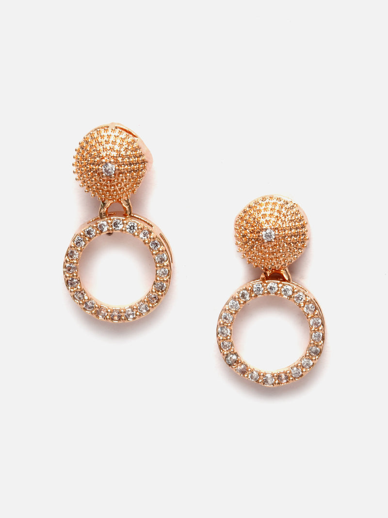 Rose Gold-Plated White American Diamond studded Oval Shaped Jewellery Set