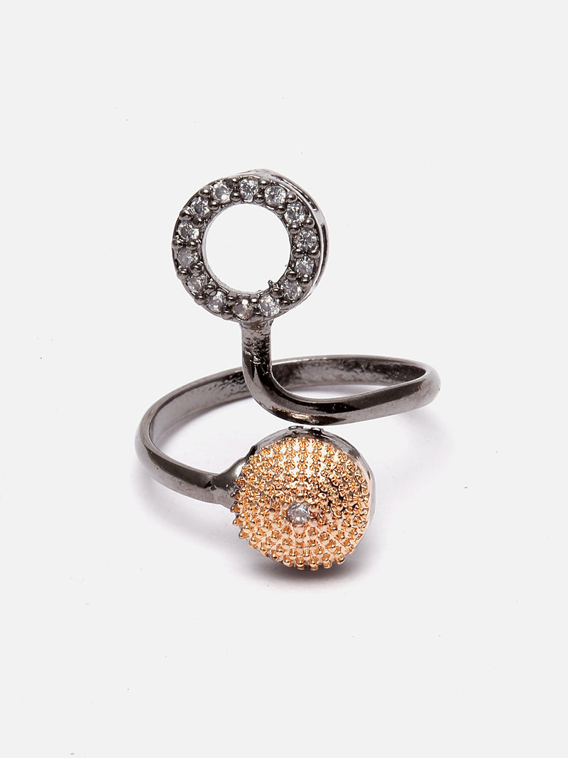Rose Gold-Plated Gunmetal Toned White American Diamond studded Oval Shaped Jewellery Set
