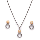 Rose Gold-Plated Gunmetal Toned White American Diamond studded Oval Shaped Jewellery Set