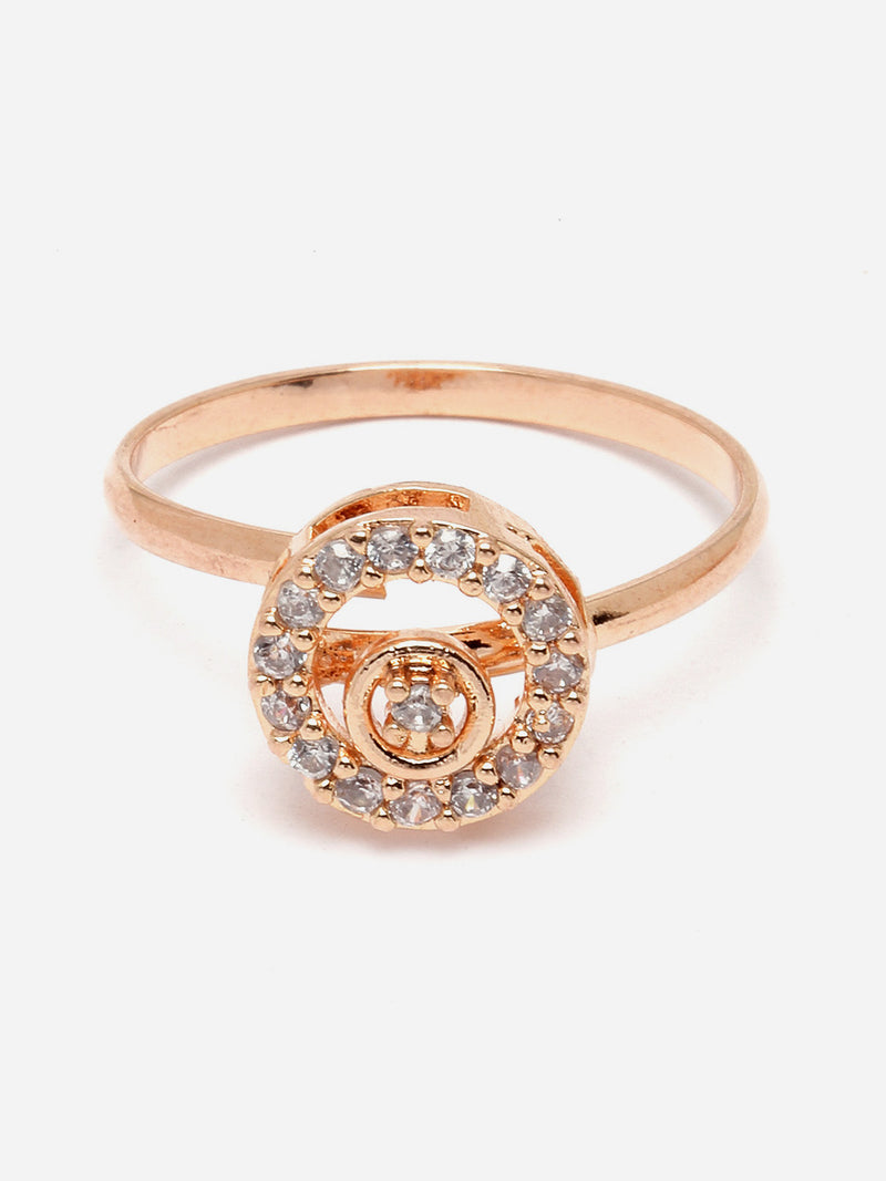 Rose Gold-Plated White American Diamond studded Circular Shaped Jewellery Set