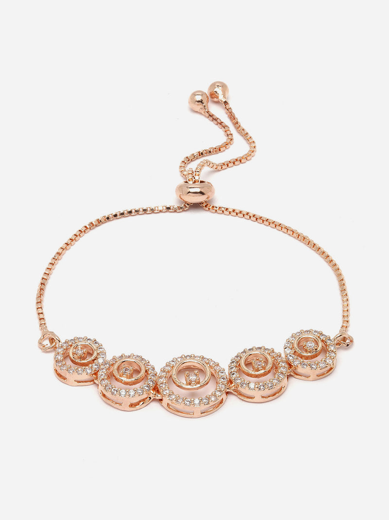 Rose Gold-Plated White American Diamond studded Circular Shaped Jewellery Set
