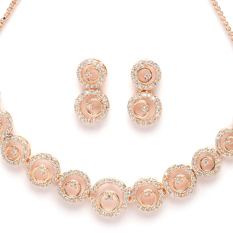 Rose Gold-Plated White American Diamond studded Circular Shaped Jewellery Set