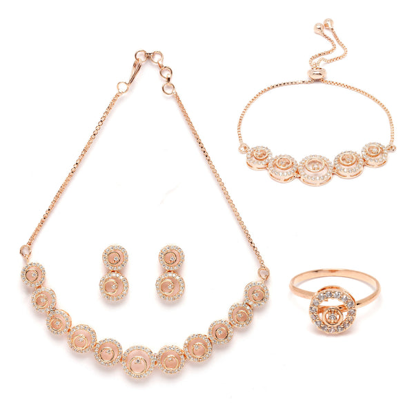 Rose Gold-Plated White American Diamond studded Circular Shaped Jewellery Set