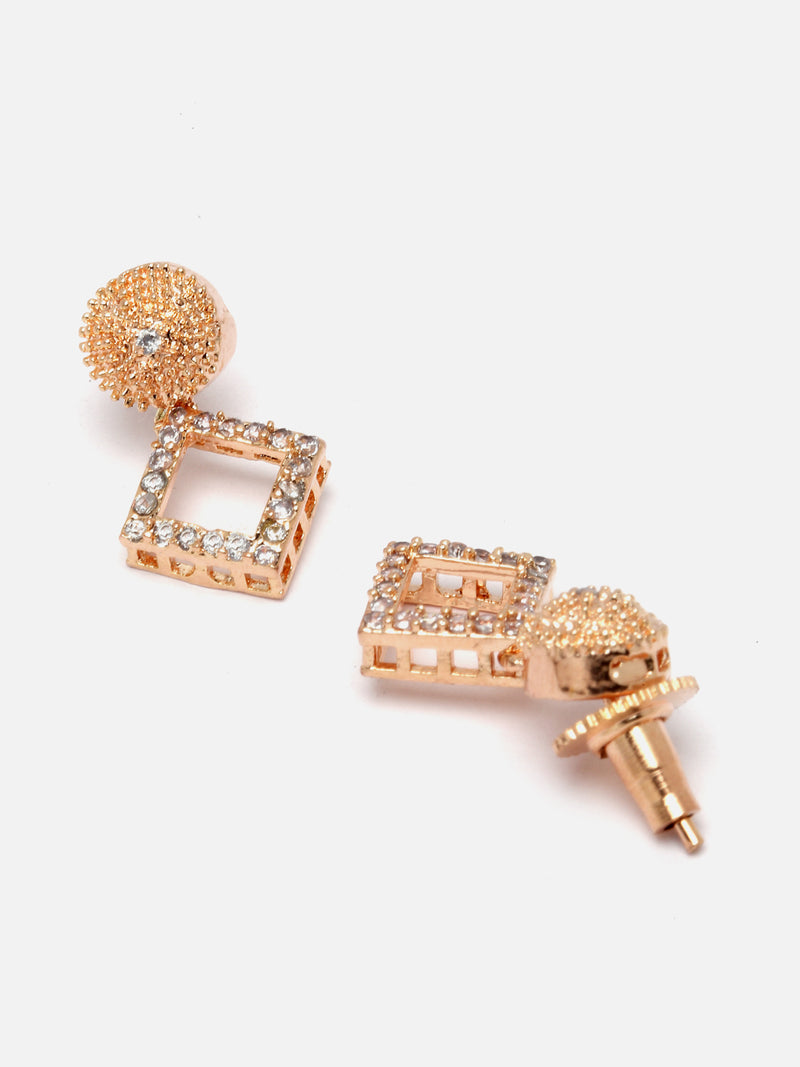 Rose Gold-Plated White American Diamond studded Square Shaped Jewellery Set