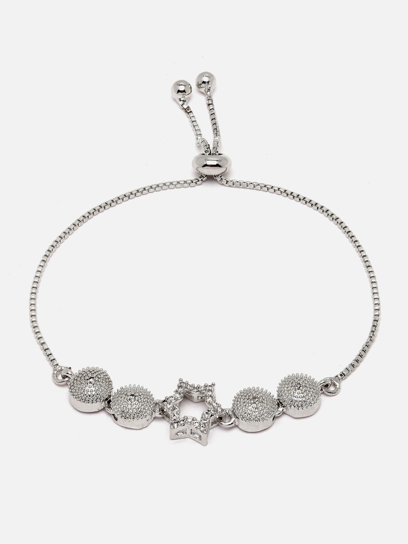 Rhodium-Plated Silver Toned White American Diamond studded Star Shaped Jewellery Set