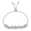 Rhodium-Plated Silver Toned Pink & White American Diamond studded Round Shaped Jewellery Set