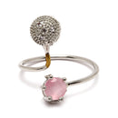 Rhodium-Plated Silver Toned Pink & White American Diamond studded Round Shaped Jewellery Set