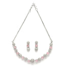 Rhodium-Plated Silver Toned Pink & White American Diamond studded Round Shaped Jewellery Set