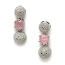 Rhodium-Plated Silver Toned Pink & White American Diamond studded Round Shaped Jewellery Set