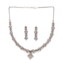 Rose Gold-Plated Gunmetal Toned American Diamond studded Rectangle Shaped Jewellery Set