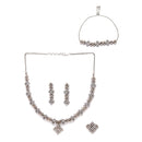 Rose Gold-Plated Gunmetal Toned American Diamond studded Rectangle Shaped Jewellery Set