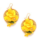 Gold-Plated Yellow Gota Patti Floral White Pearls Beaded Haldi & Mehendi Jewellery Set with Maang Tikka & Haathphool Ring