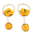Gold-Plated Yellow Gota Patti Floral White Pearls Beaded Haldi & Mehendi Jewellery Set with Maang Tikka & Haathphool Ring