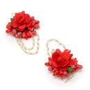 Gold-Plated Pearl Red Gota Patti Flower Maang Tikka Set
