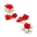 Gold-Plated Pearl Red & White Gota Patti Flower Maang Tikka Set