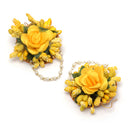 Gold-Plated Pearl Green & Yellow Gota Patti Flower Maang Tikka Set